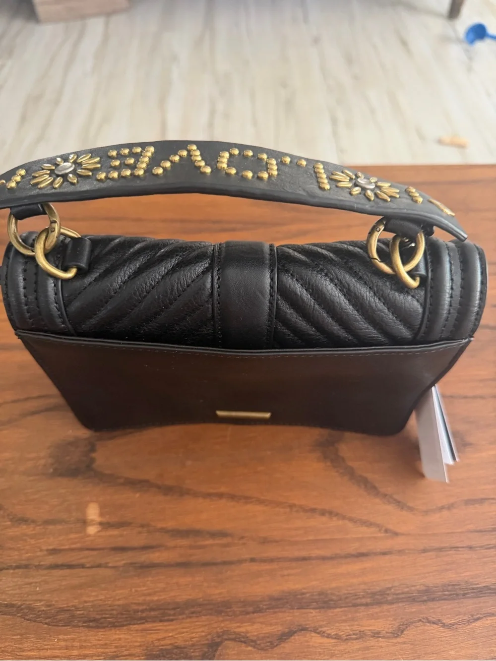 Rebecca Minkoff Black Quilted Crossbody with Gold 'LOVE' Studs